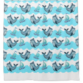 Blue Whales And Sailboats  Douchegordijn (Voorkant)