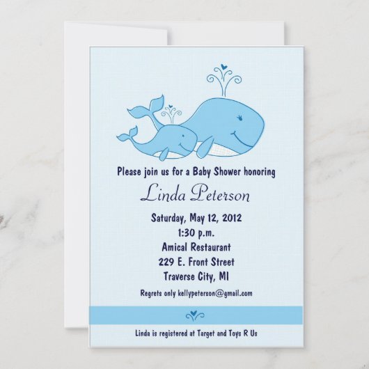 Blue Whales Baby Shower Invitations Kaart (Voorkant)