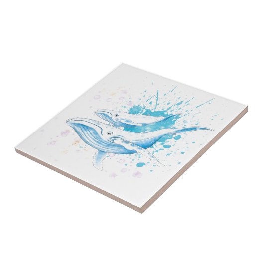 Blue Whales Color Splash Tegeltje (Zijkant)