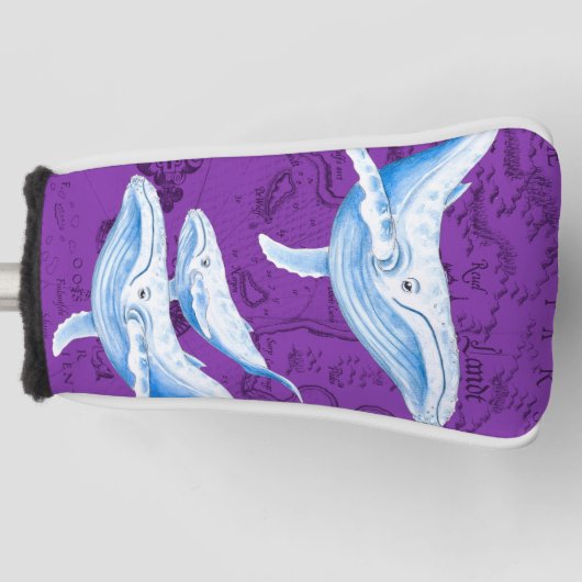 Blue Whales Family Paars Golfheadcover (Voorkant)