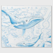 Blue Whales Family White Cadeaupapier (Vlak)
