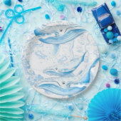 Blue Whales Family White Papieren Bordje (Feest)