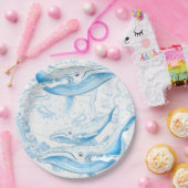 Blue Whales Family White Papieren Bordje (Feest)