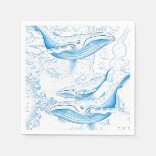 Blue Whales Family White Servet (Voorkant)