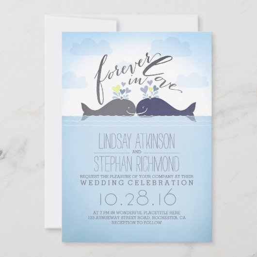 Blue Whales Schattigee en romantische nautische br Kaart (Voorkant)