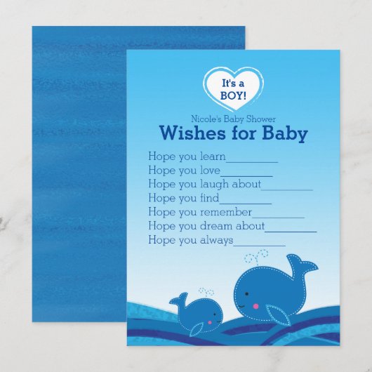 Blue Whales Wishes voor Baby shower Game Kaart (Voorkant / Achterkant)