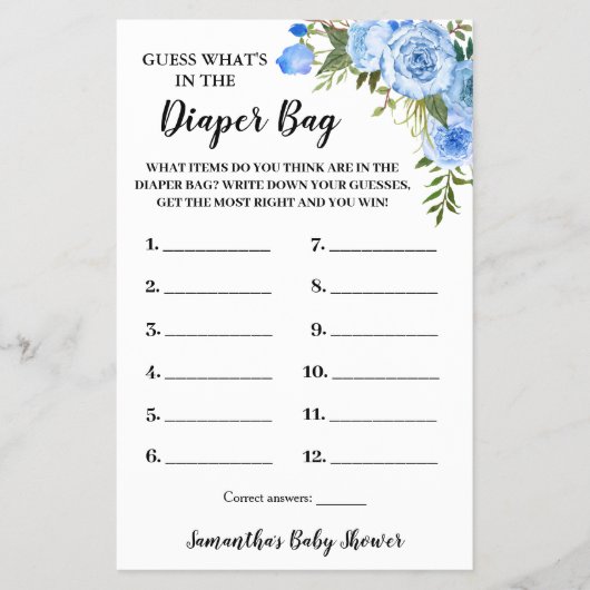 Blue Whats in de Daper Baby shower Game-kaart Flyer (Voorkant)
