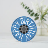 Blue Wheel Steampunk Gelukkige Verjaardag Groet Feestdagenkaart (Staand voorkant)