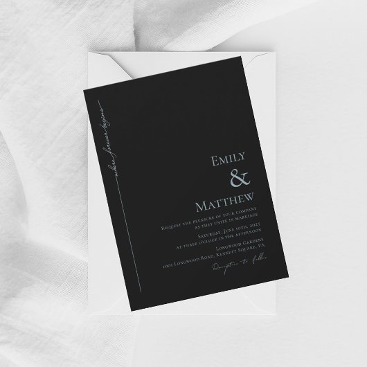 Blue Where Forever Begins Black Wedding Invitation Kaart