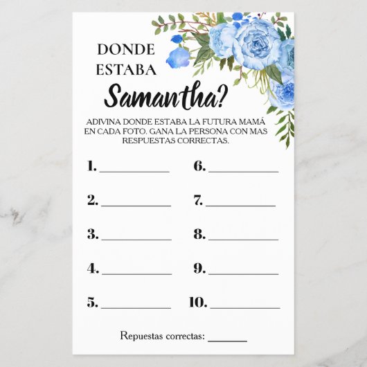 Blue Where was Ma douste tweetalige game card Flyer (Achterkant)