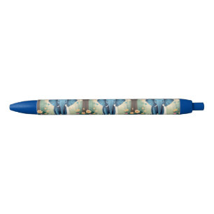 Blue Whimsical Baby olifant, Blauwe Inkt Pen