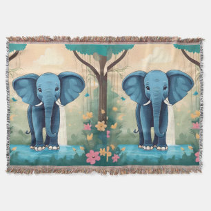 Blue Whimsical Baby olifant, Deken