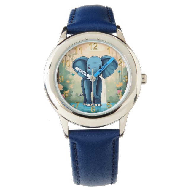Blue Whimsical Baby olifant, Horloge (Voorkant)