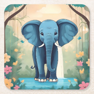 Blue Whimsical Baby olifant, Kartonnen Onderzetters