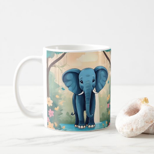 Blue Whimsical Baby olifant, Koffiemok (Met donut)
