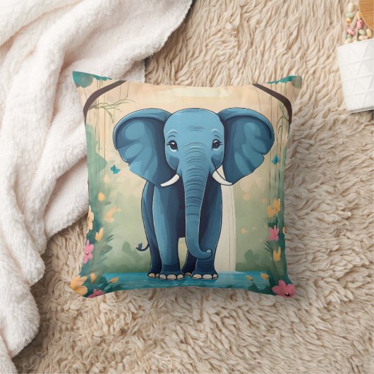 Blue Whimsical Baby olifant, Kussen (Deken)