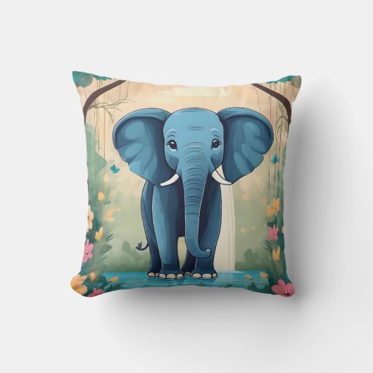 Blue Whimsical Baby olifant, Kussen (Voorkant)
