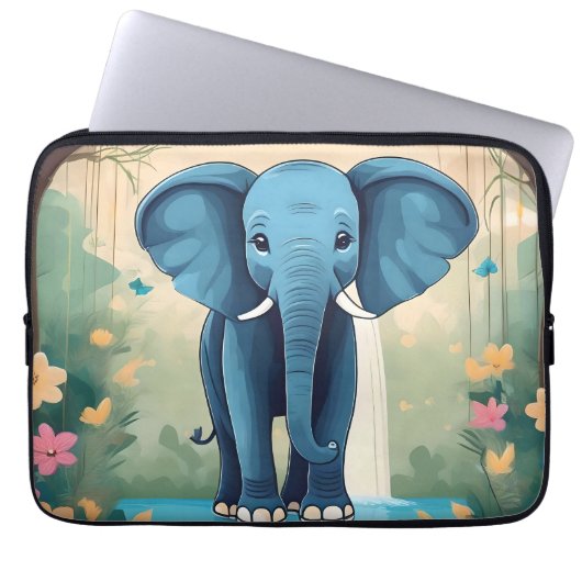 Blue Whimsical Baby olifant, Laptop Sleeve (Voorkant)