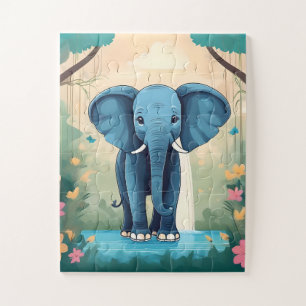 Blue Whimsical Baby olifant, Legpuzzel