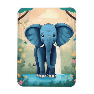 Blue Whimsical Baby olifant, Magneet