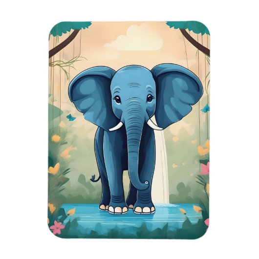 Blue Whimsical Baby olifant, Magneet (Verticaal)