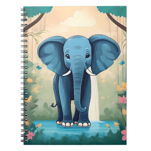 Blue Whimsical Baby olifant, Notitieboek (Voorkant)