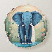 Blue Whimsical Baby olifant, Rond Kussen (Achterkant)