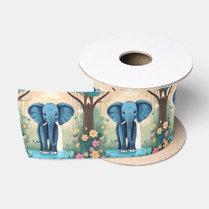 Blue Whimsical Baby olifant, Satijnen Lint