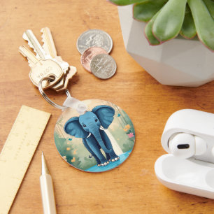 Blue Whimsical Baby olifant, Sleutelhanger