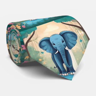 Blue Whimsical Baby olifant, Stropdas