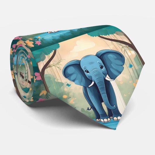 Blue Whimsical Baby olifant, Stropdas (Opgerold)
