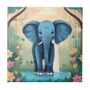 Blue Whimsical Baby olifant, Tegeltje