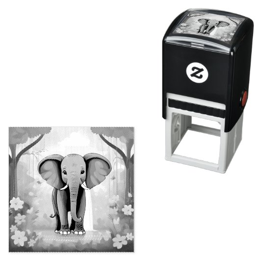 Blue Whimsical Baby olifant, Zelfinktende Stempel (In situ)