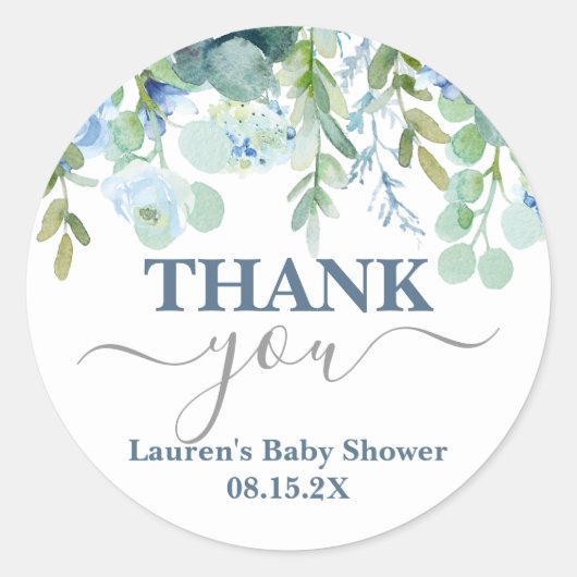 Blue Whimsical Baby shower Classic Round Sticker (Voorkant)