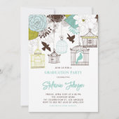 Blue Whimsical Birdcages Afstuderen Invitation Kaart (Voorkant)