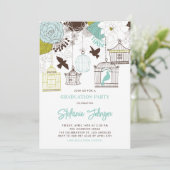 Blue Whimsical Birdcages Afstuderen Invitation Kaart (Staand voorkant)