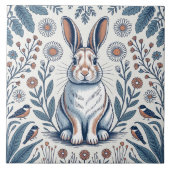 Blue Whimsical Bunny Rabbit Floral Design Tegeltje (Voorkant)