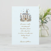 Blue Whimsical Chapel Doodle Wedding Kaart (Staand voorkant)