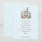 Blue Whimsical Chapel Doodle Wedding Kaart (Voorkant / Achterkant)