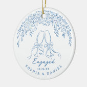 Blue Whimsical Cheers Our First Christmas Engaged Keramisch Ornament (Links)