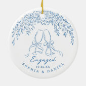 Blue Whimsical Cheers Our First Christmas Engaged Keramisch Ornament (Achterkant)