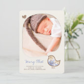 Blue Whimsical Chick Baby Boy Aankondiging (Staand voorkant)