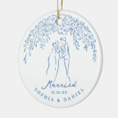 Blue Whimsical Couple Our First Christmas Married Keramisch Ornament (Links)