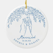 Blue Whimsical Couple Our First Christmas Married Keramisch Ornament (Achterkant)