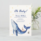Blue Whimsical Duckling Star Whale Baby shower Kaart (Staand voorkant)