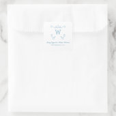 Blue Whimsical Flourish Monogram Wedding Vierkante Sticker (Tas)