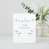 Blue Whimsical Flourish Table Number Briefkaart (Staand voorkant)