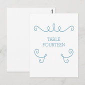 Blue Whimsical Flourish Table Number Briefkaart (Voorkant / Achterkant)