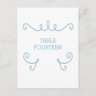 Blue Whimsical Flourish Table Number Briefkaart