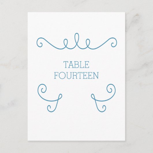 Blue Whimsical Flourish Table Number Briefkaart (Voorkant)